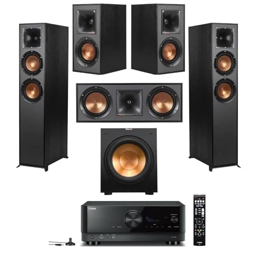 Klipsch Reference 5.2 Home Theater System w/ 7.2 Receiver, w/ 2X R-26FA Floorstanding Speaker, R-25C Center Speaker, R-41M Speaker, 2X R-12SW Subwoofer & Yamaha RX-A2AB 7.2-Channel AV Receiver