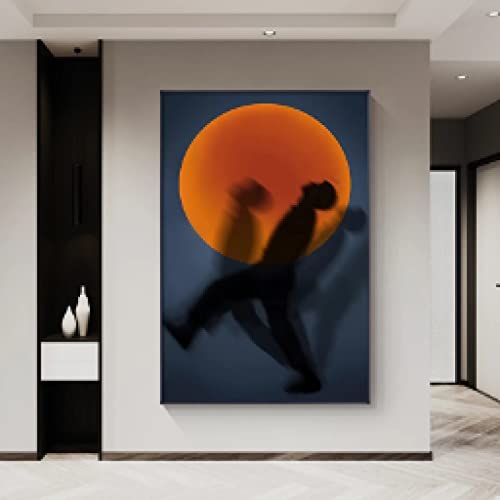 Décoration maison mur vide grand format toile salon orange