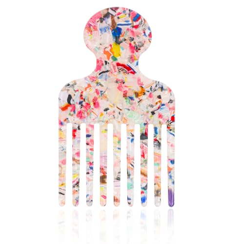 Wide Tooth Hair Pick Comb for Curls, 12cm/4.72in Detangling Lifting Comb Long Tooth Afro Pick Hair Styling Tool for Curly Women Men Barber Supplies (Colored)