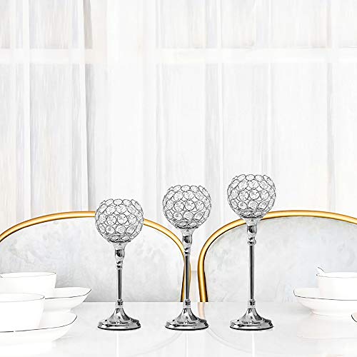 Vincidern 3 Pcs Silver Crystal Candle Holders Candelabra, Tea Light Candlestick Holder Centerpiece for Dining Table Decor Wedding Home Fireplace Candelabra Housewarming Gifts…