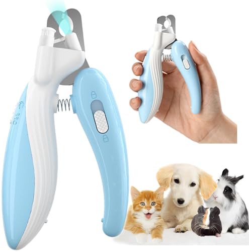 Pet Nail Clippers for Dogs Cats & Rabbits with LED Light Safety Nail Trimmer with Sharp Blades Illuminates Pet Nails & Quick Bloodline Detection Ergonomic No Splitting Easy to Use (Blue)