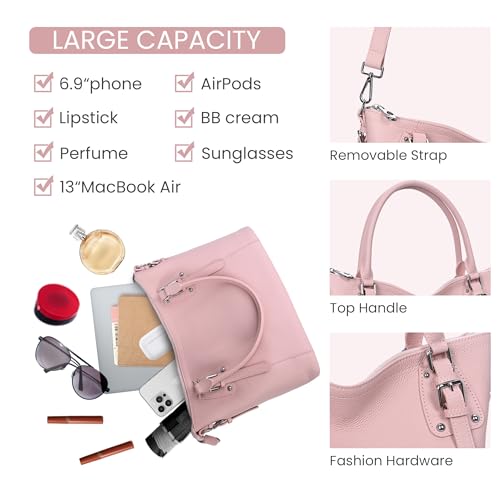Image of HESHE Leather Purses and Handbag for Women Shoulder Bag Tote Top Handle Bag | Genuine Designer Large Capcity Hobo Crossbody Satchel Travel Work Ladies Zippered Ladies Daily Bag Adjustable Long Strap