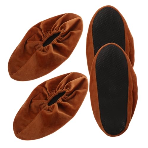 POPETPOP 2Pairs Bowling Shoe Covers Non Slip Durable Protector for Women Adults Indoor Use with Lining for Comfort Travel Friendly Bowling Shoe Sleeves Brown