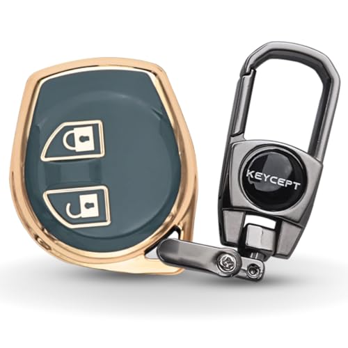 Image of KEYCEPT Gold Line TPU Key Cover Compatible with Suzuki Swift, Dzire, Ertiga, Baleno, Celerio, Ritz, Brezza, Scross, Fronx, Ciaz, Jimny, S Presso 2 Button Remote Key with Keychain. (Keychain 2, Blue)
