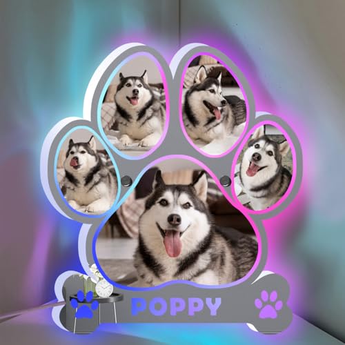 Pata de perro Espejo luminoso LED con nombre y foto personalizado,lámpara LED con foto de perro personalizada decoración de pared Bedroom Sala de estar,regalo para amantes de los perros