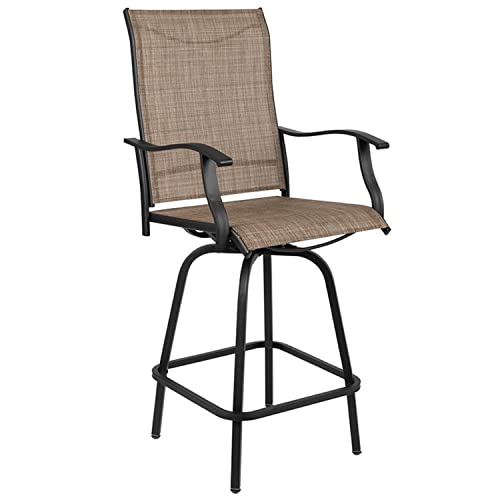 Flash Furniture Valerie Patio Bar Height Stools Set Of 2, All-Weather Textilene Swivel Patio Stools With High Back & Armrests In Brown #TOP2