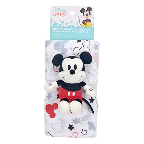 Image of Lambs & Ivy Disney Baby Mickey Mouse Muslin Swaddle Blanket & Plush Gift Set