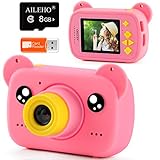 AILEHO Kids Camera Pink - Digital Children Cameras for Girls Cartoon Bear 8M 1080P Video Camera...