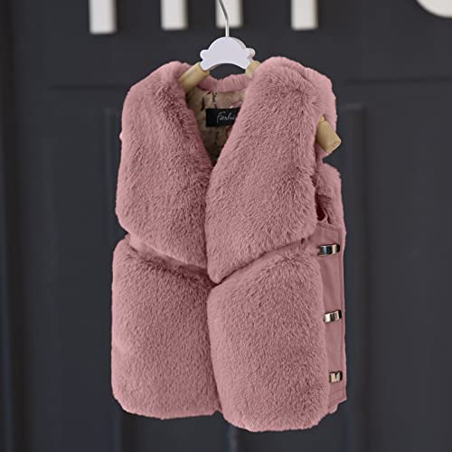 Faux 𝗙𝘂r Vest for Toddler Girls Thick Fleece Sleeveless Open Front Puffy Jacket Winter Warm Windproof Outwear2