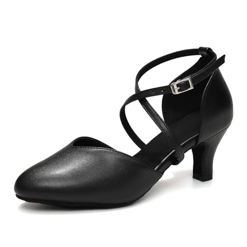 YCALCP Tanzschuhe Damen Standard und Latein Geschlossen Tanzschuhe Damen Latein Salsa Tango Bachata Ballsaal,DSL666-Schwarz-6cm-S,EU 39