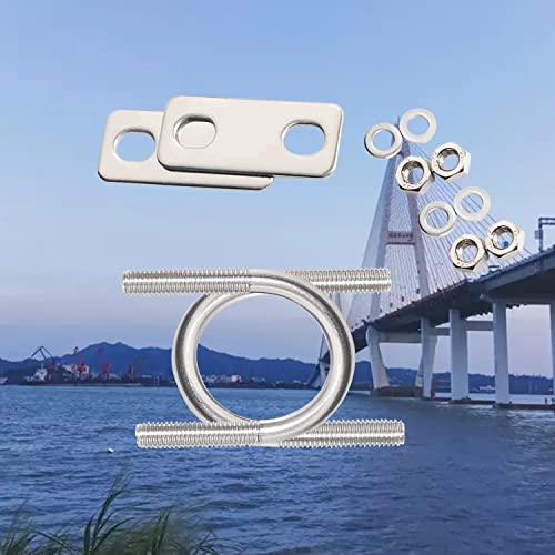 Image of Round U-Bolts 25mm / 0.98 inch M8 Inner Width 304 Stainless Steel 4pcs Hex Nuts Flat Washers Lock Plate 2 Pack