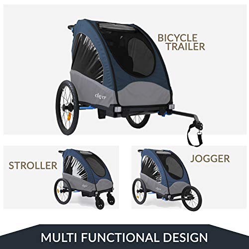 ClevrPlus Venturer 3-in-1 Double 2 Seat Bicycle Bike Trailer Jogger Stroller for Kids Children | Foldable w/Front Jogger Wheel, 2 Pivot Stroller Wheel, Bike Trailer Hitch