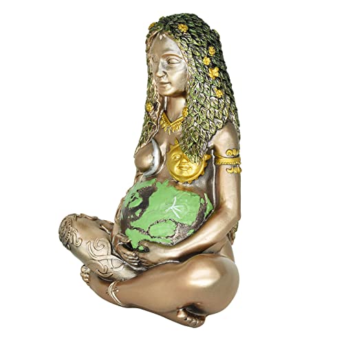 Mother Earth Gaia Statue Goddess Figurine Resin Wiccan Altar Table Decor For Witchy Spiritual Room Supplies Collections, Painted Bronze Green #TOP2