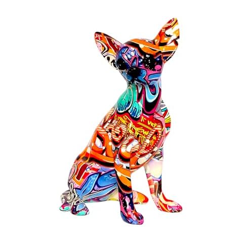 IDORTYBB Graffiti Chihuahua Dog Statue Sculpture Animal Art Figurine Home Decoration for Living Room Bedroom Book Shelf TV Cabinet Desk Top Decor Table Centerpieces Ornaments Cover
