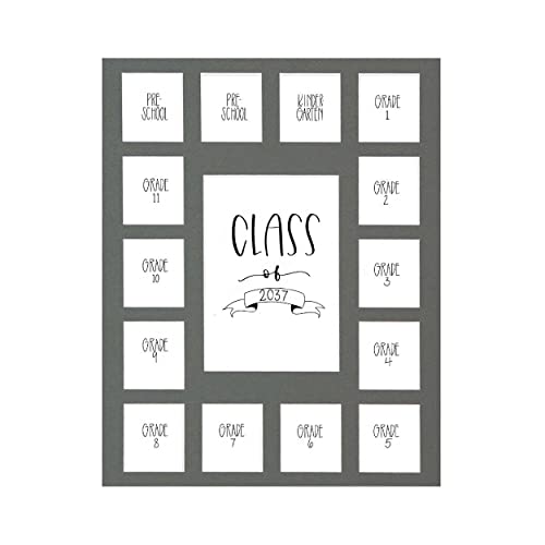 Image of Rustic Red Door Co. Class of 2037 Photo Mat (11 inch x 14 inch) Photo Collage Picture Frames Mat for School Pictures - No Frame Grey Photo Mat from Pre - K to Graduation (15 Photos)