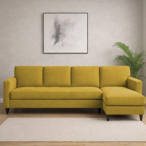 Image of Carlos RHS 4 Seater L Shape Sofa Set for Living Room & Home Office Furniture, Modern Durable Sectional Corner Sofa Couch, Premium Fabric Comfortable Seating with Strong Frame (Yellow)