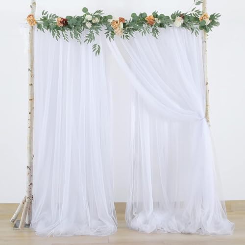 Image of 2pcs Backdrop Decoration Net Tulle Large Size, Nylon Made, Reusable, Soft, Wrinkled Free, 8 x 5 ft Each, Cabana Tent Party Decoration Items for Birthday, Anniversary (White)