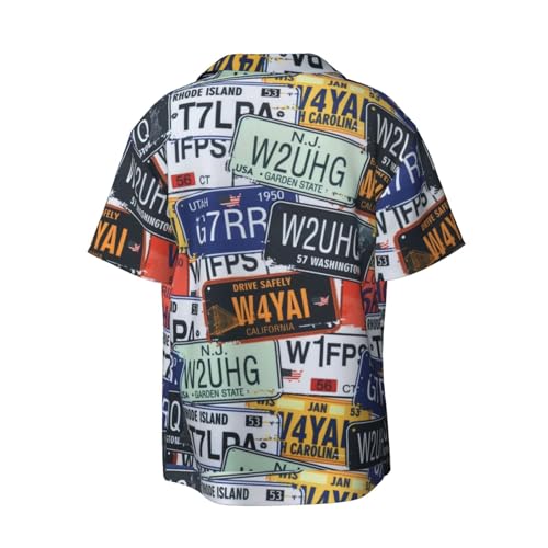 License Plate Print Men's Pocket Hawaiian Shirts â€“ Short Sleeve Casual Beachwear for Summer S-4XL2
