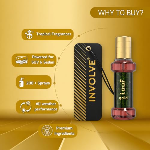 Image of Involve Rainforest Gold Leaf Car Air Perfume - Pack of 2 (30 ml Each) | Premium Fine Fragrance Spray Air Freshener | Long-Lasting Car Perfume & Freshener | Car Interior Accessories
