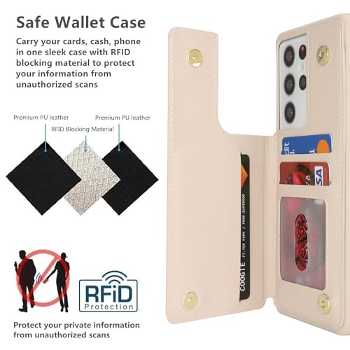 Coque portefeuille Samsung S21 Ultra beige blocage RFID - 4