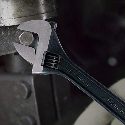 Rely+ 12" Adjustable Black Oxide Wrench, Heat-Treated, Forged Alloy Steel. #TOP6