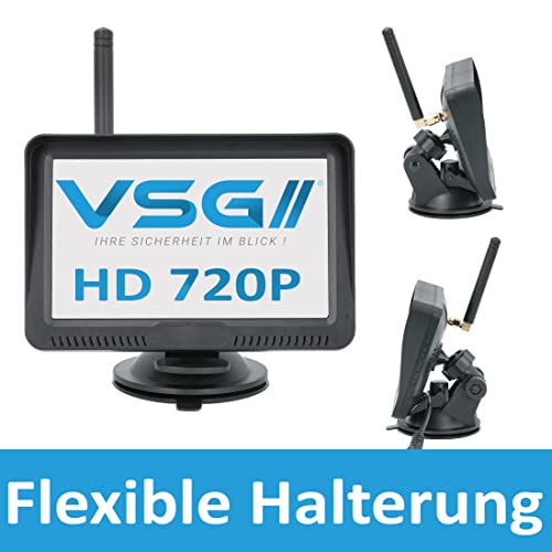 VSG24 5“ HD Funk Rückfahrsystem Premium ONE für PKW, KFZ Set kabellos inkl. Rückfahrkamera +...