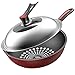 Wok Non Stick,freír wok con mango auxiliar,wok de hierro fundido plano plano,wok de inducción con tapa,sartén de salteado,for todos los tipos de platos que incluyen la inducción 30 cm,rojo