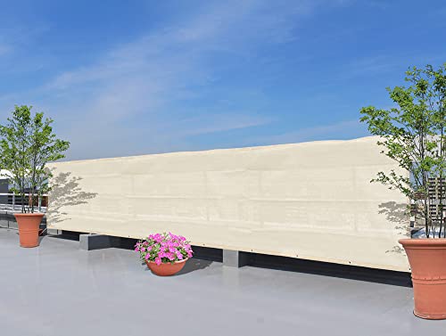 Candor® バルコニーシェード ベランダ 日除け シェード 目隠し オーニング シート プライバシー UVカット 簡単設置 カット可能 ハトメ 固定ロープ 結束バンド 付属 (100×500cm, オフホワイト)