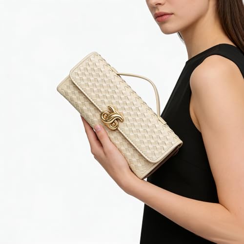 Image of JYG Woven Handbag for Women Fashion Evening Shoulder Bag PU Leather Handmade Clutch Purse Casual Crossbody Bags 2024