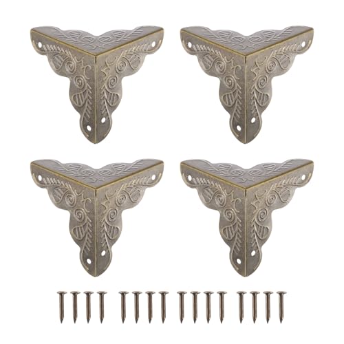 Image of uxcell 12 Pcs Box Edge Guard, 35mm Decorative Box Corner Cover, Corner Protector, Vintage Stair Dust Corners with Screws, Bronze
