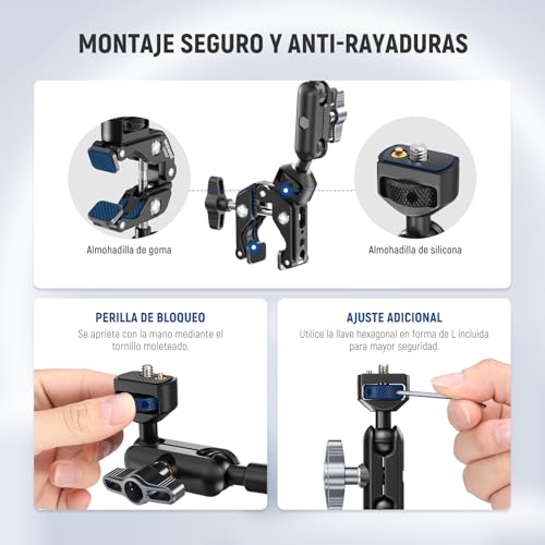 NEEWER Magic Arm Soporte para Cámara, Soporte Elevado de Escritorio para Teléfono y Micrófono, Brazo Boom Articulado de 22 Pulgadas con Abrazadera C, Roscas de 1/4" 3/8" para ARRI para Micrófono - imagen 6