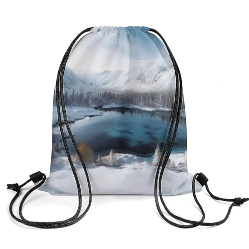 Drawstring Backpack Sport Gym Winter Mountains Snow Scene Sackpack Bag With Side Pocket Resistant Sackpack for Women Men2