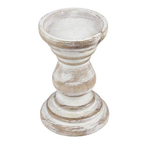 Stonebriar Antique White Wooden Pillar Candle Holder, Vintage Seaside Pillar Stand for Dining Table Centerpiece, Coffee Table, Mantel, Or Any Table Top, Medium - Thumbnail 2