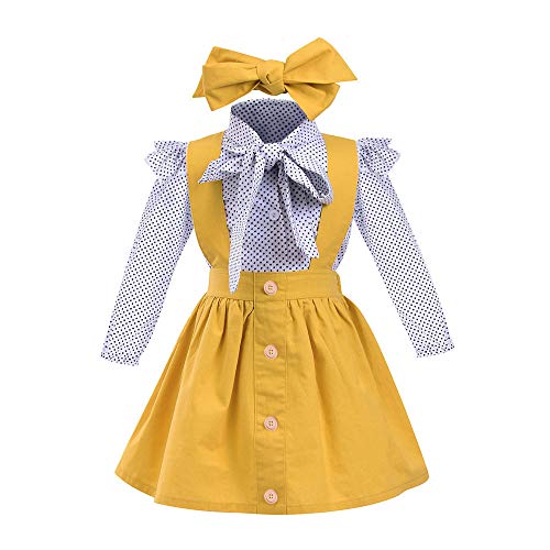 Toddler Girls Outfits 3pcs Baby Romper Clothes Set Girl Floral Jumpsuit + Strap Skirt + Headband Outfits Yellow