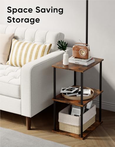 Image of PARTPHONER Floor Lamp with Table, Night Stand with Lamp, Narrow Side Table with 3CCT LED Bulb, Small Coffee Table, Modern End Table with Storage Shelves for Living Room Bedroom Home Decor