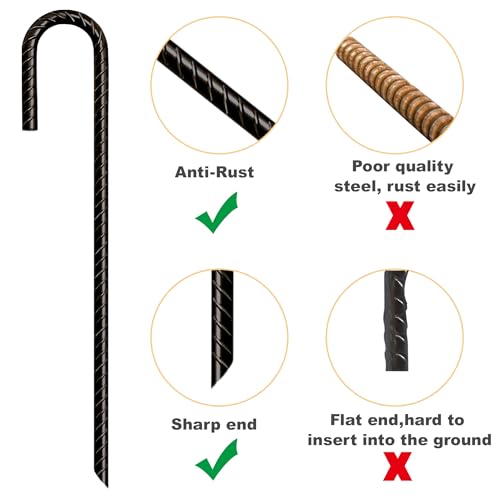 Image of Eurmax USA 16 Pack Rebar J-Shape Groud Stakes, Heavy Duty Ground Anchors, Windproof Anti-Flip Metal Tent Pegs for Trampoline,Soccer Goals, Fences and Outdoor Playsets