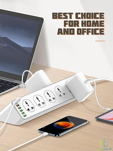 Image of 16 in 1 Extension Board with 2500W Power Strip 10 Universal Power Sockets, 6 USB Slots Surge Protection with a 30W Type C USB PD QC 3.0 Fast,2-M Power Cord with Indian 3 Pin Plug