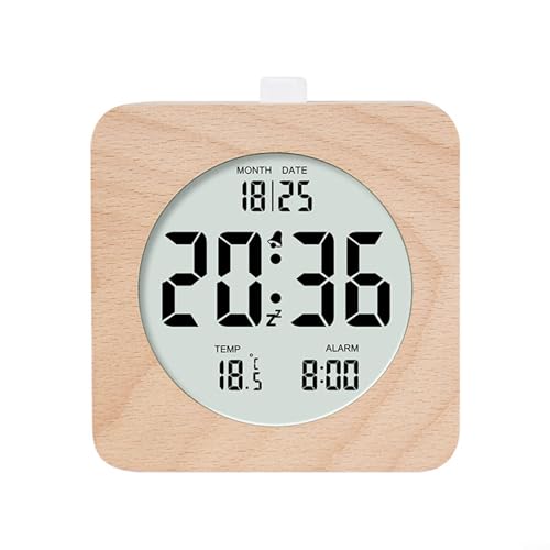 Una mezcla única de estilo y función, el reloj despertador digital de madera con mecanismo antitictac (cuadrado)