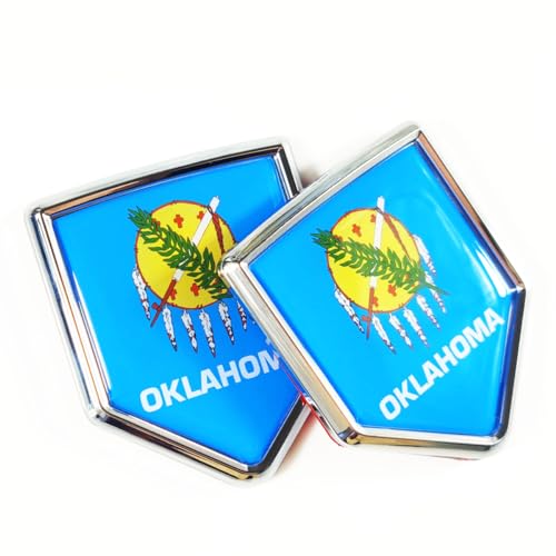 Image of Newperlite Oklahoma Flag Decal Sticker Car Emblem Oklahoma Flag Car Decoration Accessories Chrome Shield for Truck Vehicles Cars, 2 Pack