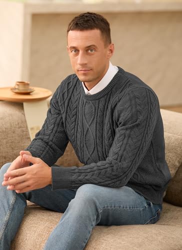 RQP Mens Crewneck Sweater Cable Knit Sweater Classic Fisherman Pullover Sweater4