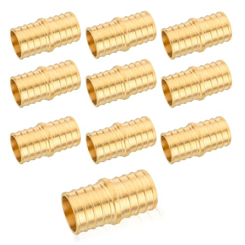 Seelink (10-Pack) PEX Fittings 1 Inch Straight Coupling, Brass Crimp Pipe Fittings, for PEX Tubing Pipe Hose Fittings, ASTM F1807