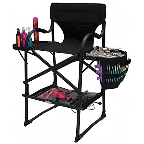 Professional Aluminum Director Chair, Foldable Makeup Chair, Portable Makeup Chair for Makeup Artist (2 Sided Table w/o Headrest)