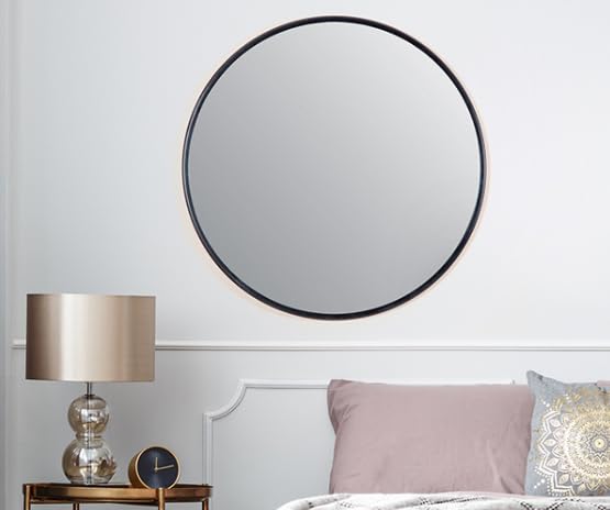 Image of Ali.G.I AGI Vanity Round Wall Mirror for Bathroom / /Round Metal Frame in Gold, Wall-Mounted Mirrors for Bathroom, Living Rooms, Entryways / /Gold Mirror (Black, 18)