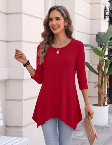 Image of Zeagoo Womens Tops 3 /4 Sleeve Loose Fit Dressy Tunics Plus Size Boho Shirts