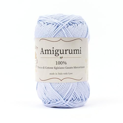 Tricot Cafè Amigurumi - Ovillo de hilo de algodón puro, fabricado en Italia, ideal para agujas de ganchillo y agujas 3-4 para muñecas, bolsos y ropa ligera - Ovillos de 50 g (136 m), color azul claro