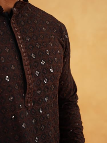 Image of SOJANYA (Since 1958 Men's Cotton Gold Embroidered Sequinned Kurta With white churidar Pyjama