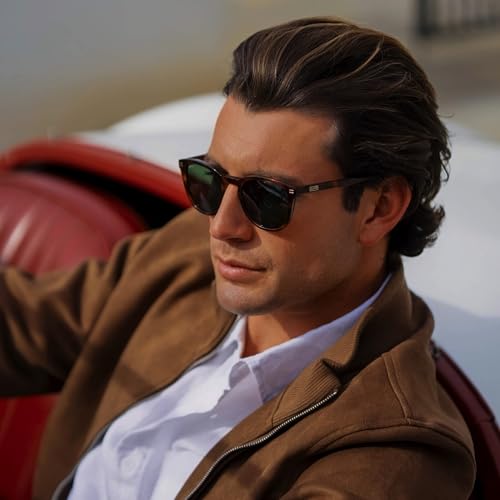 Image of WearMe Pro WMP Eyewear - Men's Classic Round Polarized Sunglasses, Premium Slim Acetate Frame with Dashed Rivet Details