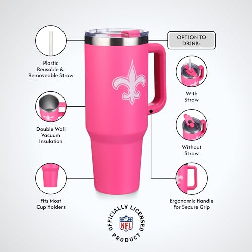 Image of The Memory Company Officially Licensed NFL - New Orleans Saints 40oz Pink Game Day Tumbler with Team Logo