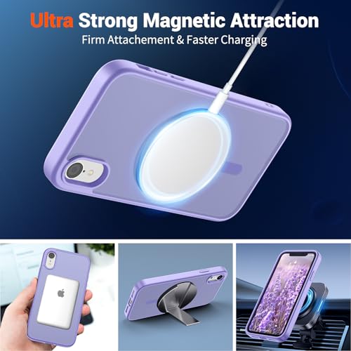 Image of SUPFINE Magnetic for iPhone XR Phone Case Purple | With Screen Protector, Translucent Matte, Compatible with MagSafe, Military Grade Drop Proof, Rugged Shockproof Protective