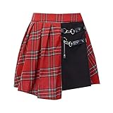  Black Sugar Vestido de mujer para mujer, con cadena de metal rojo, negro, con cremallera, correas de piel, correa gótica Goth Punk Rock, Falda roja + alfiler, small
